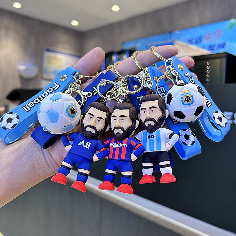 Most popular 3d cartoon messi Miami club keychain football teams star pvc rubber jersey toy keychains