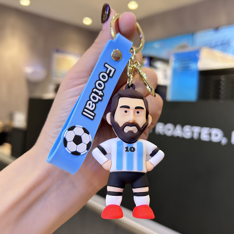 Most popular 3d cartoon messi Miami club keychain football teams star pvc rubber jersey toy keychains