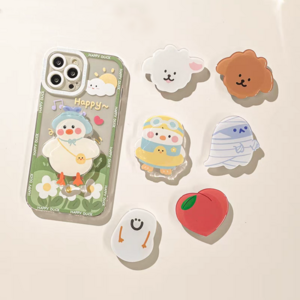 Manufacturer custom high quality epoxy phone holder griptok socket cute cartoon backpack duckling acrylic phone grips