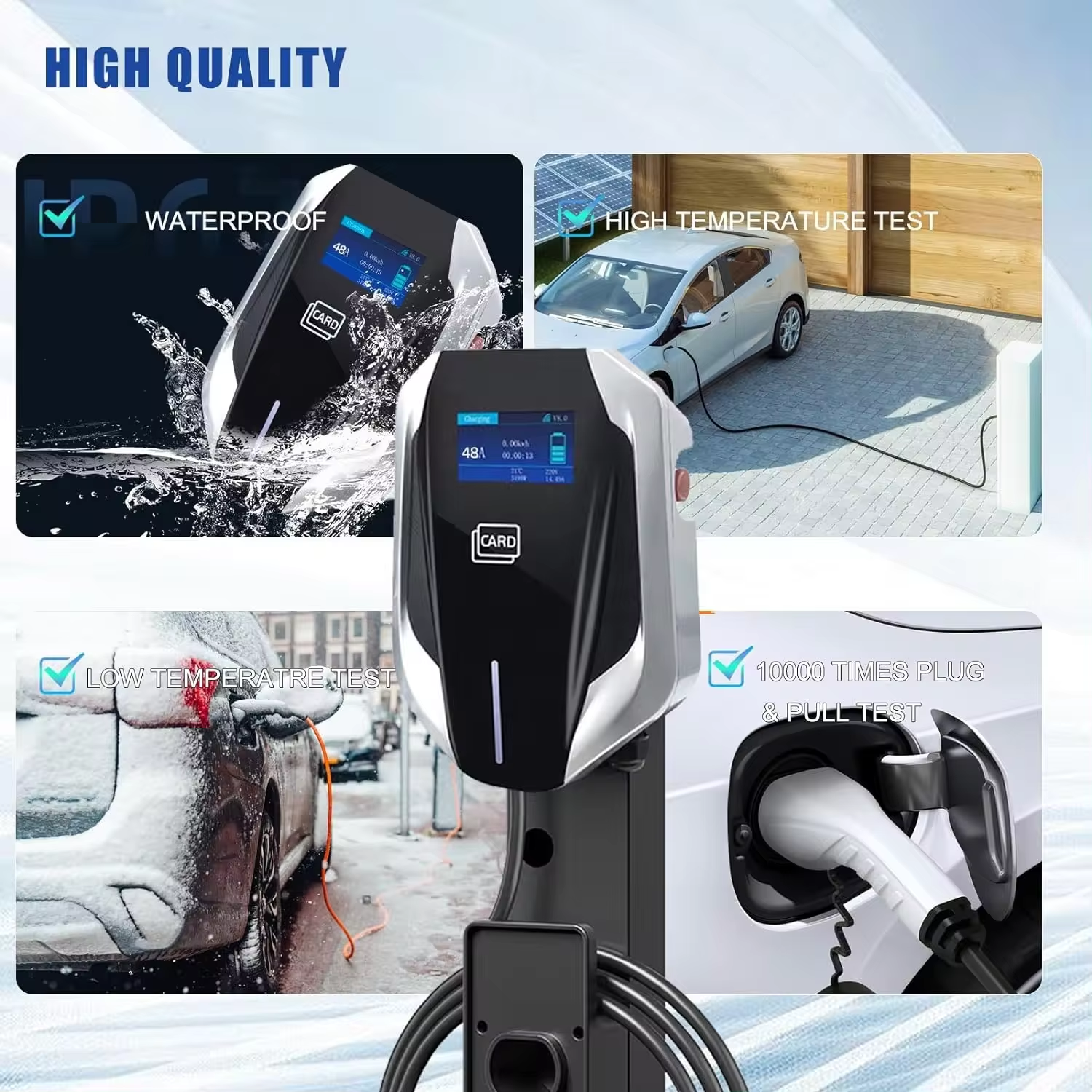 SAE J 1772 Type 1 Level 2 Home Car EV Charger 48 Amp 240V 11.6kw RFID Card App WiFi & Bluetooth Wallbox CCS Interface Standard