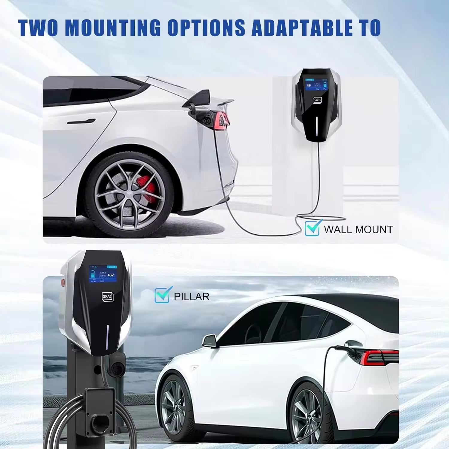 SAE J 1772 Type 1 Level 2 Home Car EV Charger 48 Amp 240V 11.6kw RFID Card App WiFi & Bluetooth Wallbox CCS Interface Standard