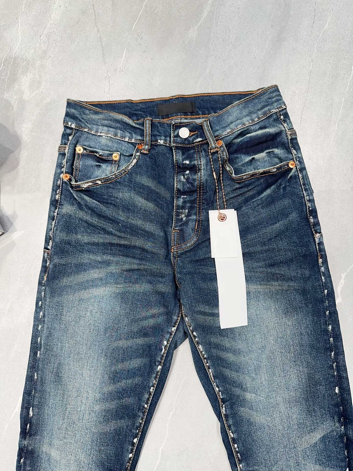 High Quality Vintage Stacked Jeans Heavy Wash Slim Fit And Custom Stretch Denim Pants