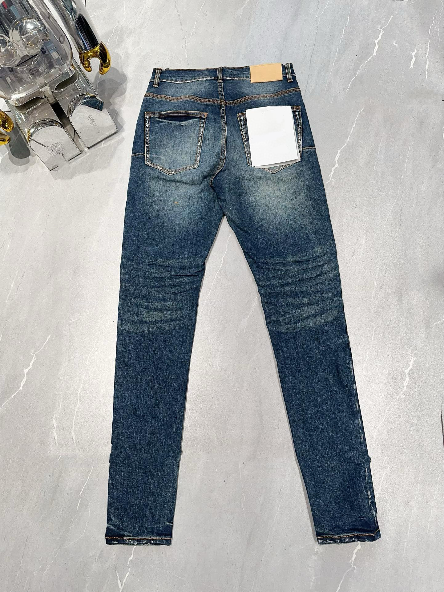 High Quality Vintage Stacked Jeans Heavy Wash Slim Fit And Custom Stretch Denim Pants