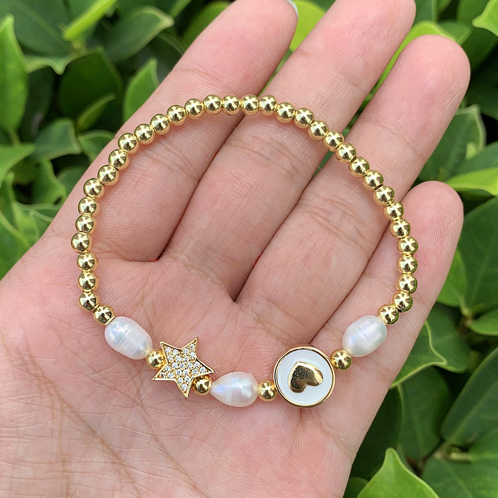 18K Gold Plated Star Shape  Zircon Stone Charm Elegant Natural Freshwater Pearl Bracelet