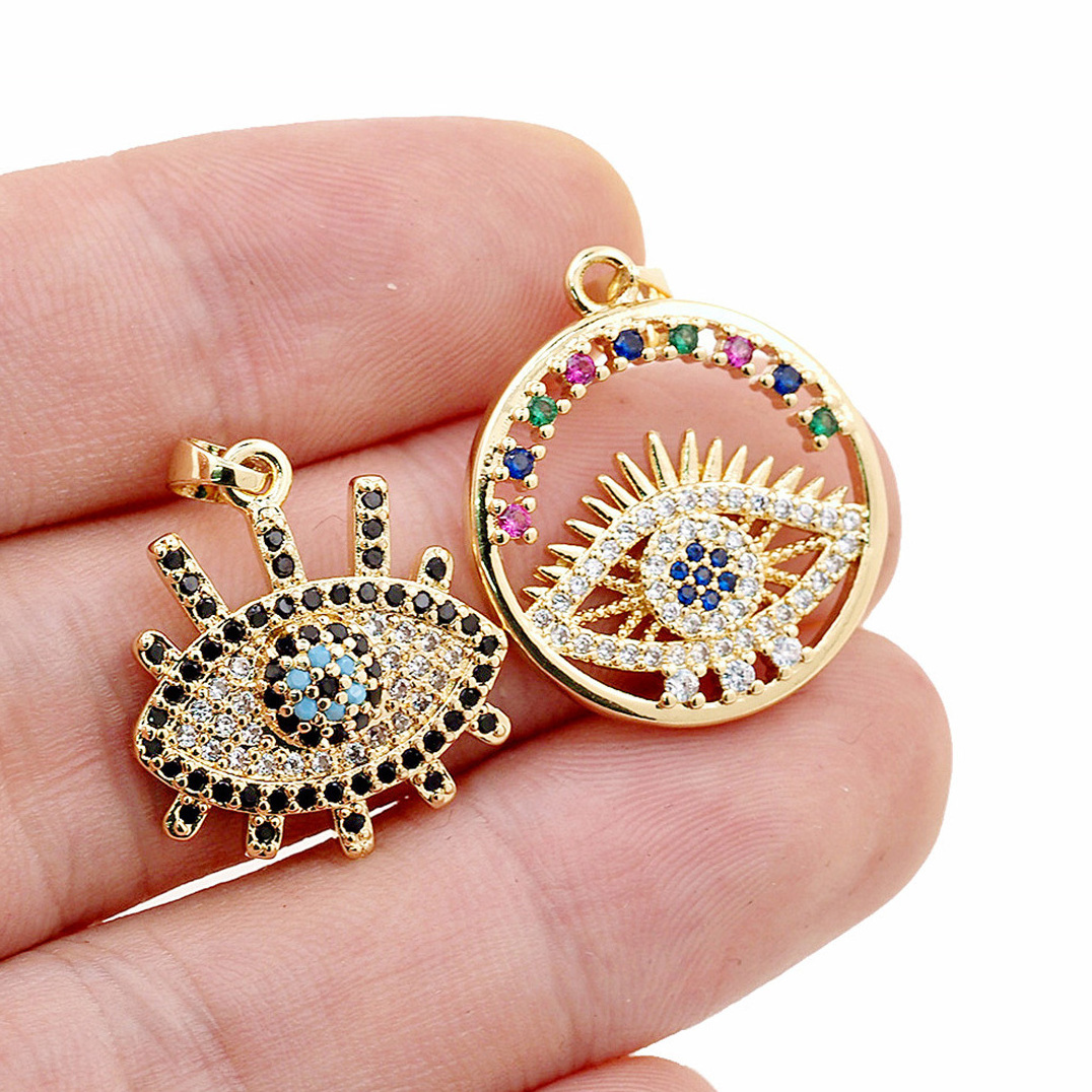 New Lucky Blue Devil Eye Charms Necklace Pendant CZ Cubic Zirconia 18K Gold Plated Brass Turkish Jewelry Accessories For Women