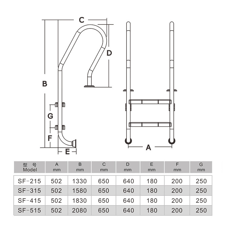 Factory Price Stainless Steel 304/316 Swimming Pool Ladder With Safety Ladder Anti-slip Pedals  for Above Ground Pools