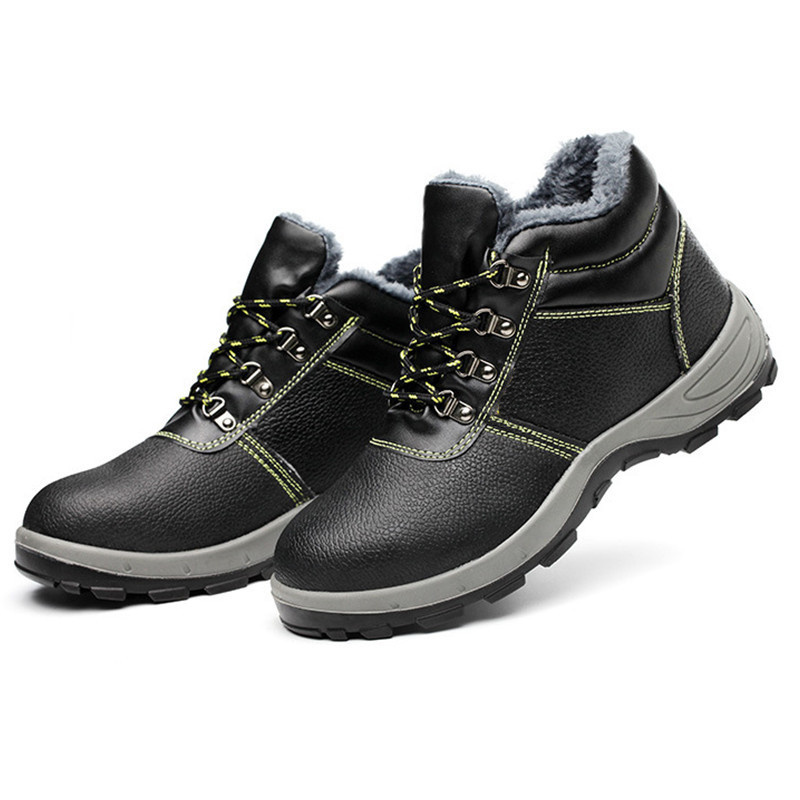 Winter Warmly Cowhide Leather With Cotton Lining safety shoes with steel toe work safety wear boots