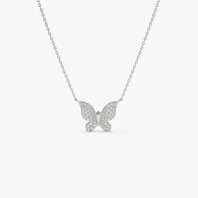 Butterfly Necklace 14k Gold Pave Diamond Butterfly Pendant Indian manufacturer custom cute pendant 18k solid gold fine jewelry