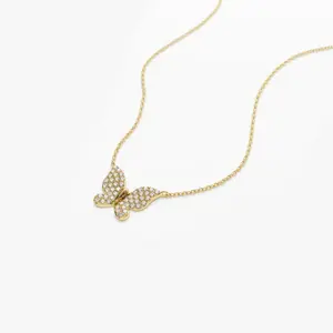 Butterfly Necklace 14k Gold Pave Diamond Butterfly Pendant Indian manufacturer custom cute pendant 18k solid gold fine jewelry