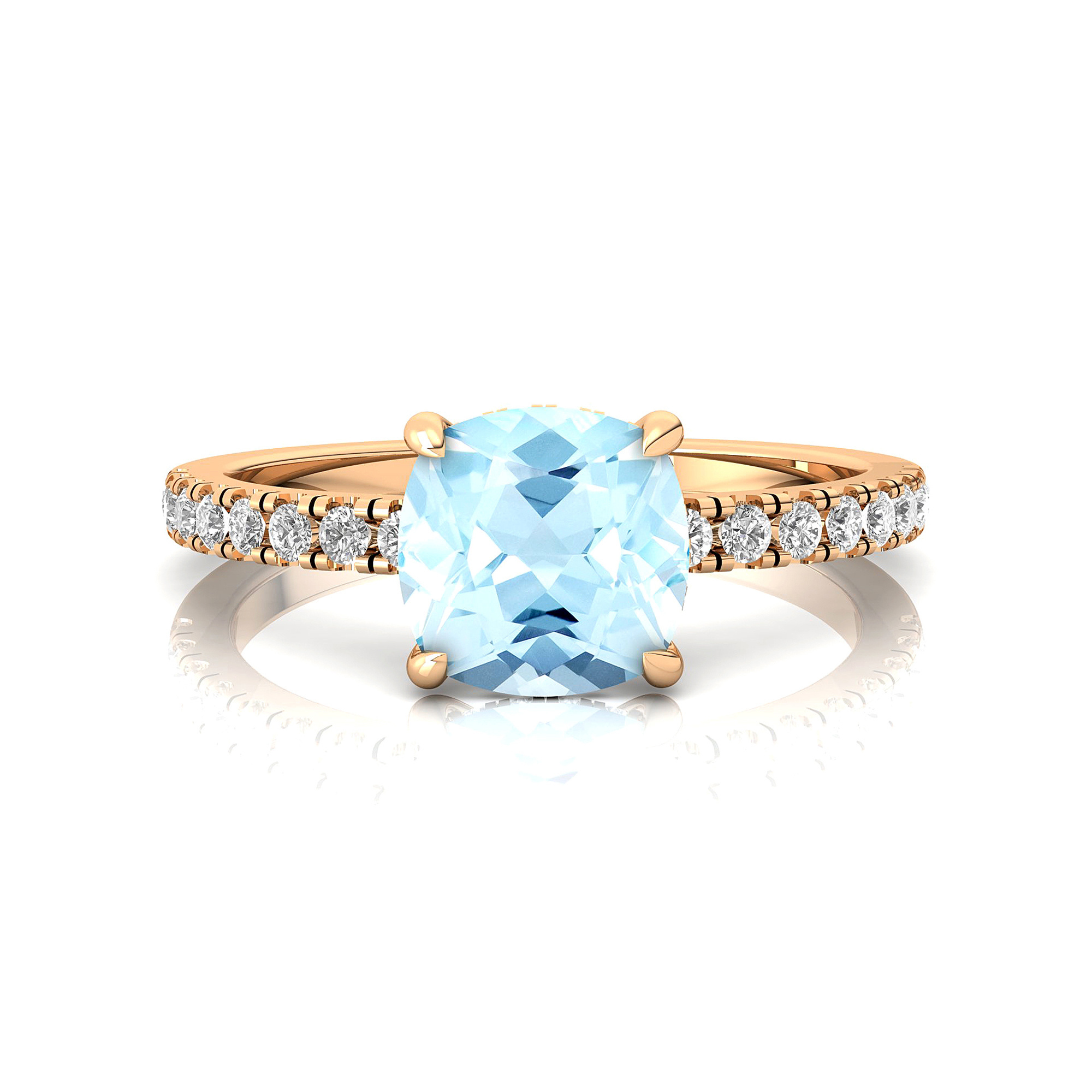 Handmade Jewelry Natural Aquamarine Gemstone Cocktail Rings in 18K Solid Yellow Gold Gemstone Rings Birthstone Jewelry For Women