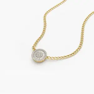 Diamond Necklace 14k Gold Curb Link Baguette Disc Cluster Unique Newest Design 18K Genuine Gold Clover Pendant Necklace