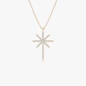 High Quality North Star Necklace 14k Solid Gold Celestial Diamond for Women Handmade Gold Chain Statement Pendant Necklace