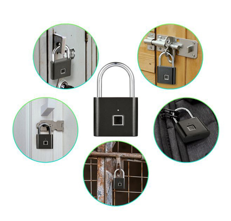 USB Charging Keyless Quick Unlock Mini Smart Biometric Thumbprint Door Padlocks Rechargeable Door Lock finger print Home Padlock