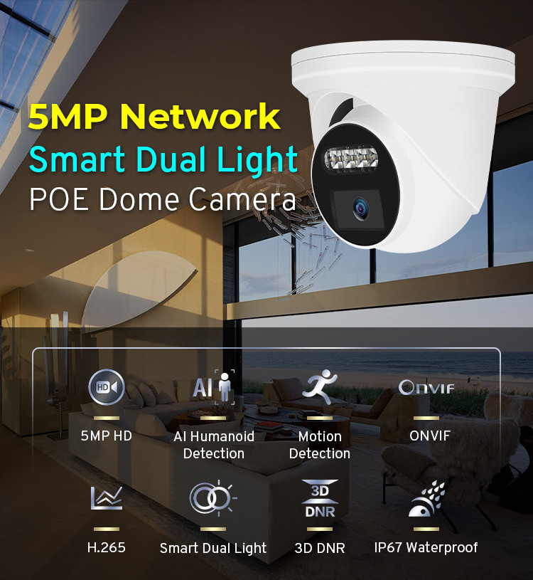 OEM 2MP 3MP 4MP 5MP 8MP 4K AI Humanoid Detection Security CCTV Camera Outdoor POE 4k Smart Ip Camera Dual Light