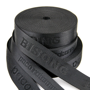 Custom Black Logo Webbing 1.5 Inch 38mm Jacquard Recycled Strap Custom Webbing Strap Debossed Webbing For Backpack Handbags