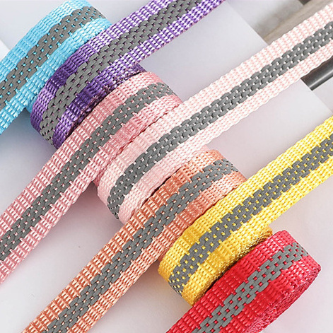 Factory Direct Supply Polyester Webbing 1.2 cm 1.5 cm Reflective Straps 5 Reflective Lines Webbing For Pet Leash Shoes Hat