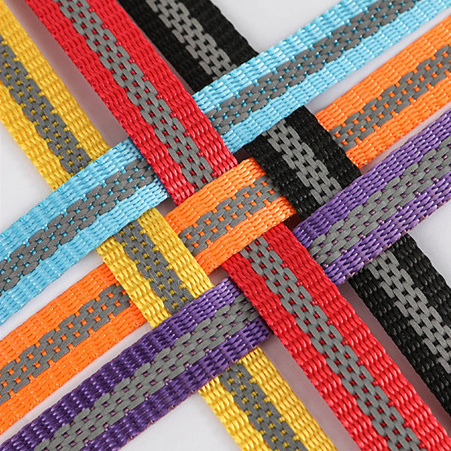 Factory Direct Supply Polyester Webbing 1.2 cm 1.5 cm Reflective Straps 5 Reflective Lines Webbing For Pet Leash Shoes Hat