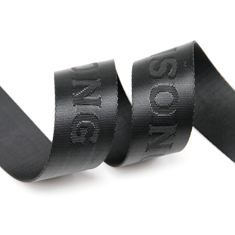 Custom Black Logo Webbing 1.5 Inch 38mm Jacquard Recycled Strap Custom Webbing Strap Debossed Webbing For Backpack Handbags