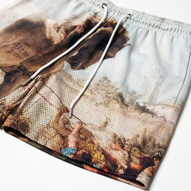 NO MOQ custom polyester digital print mesh shorts for men