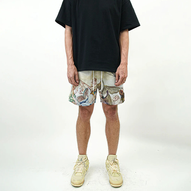 NO MOQ custom polyester digital print mesh shorts for men