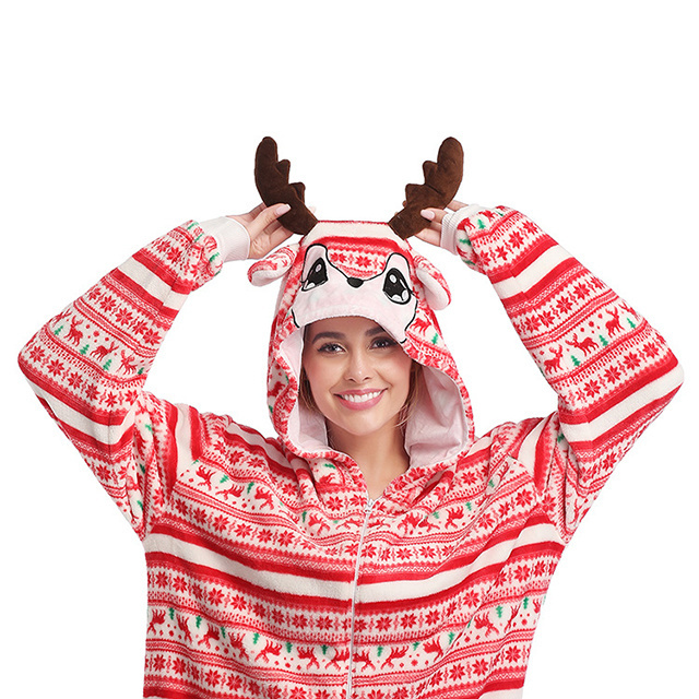 custom print polyester flannel christmas onesie for women