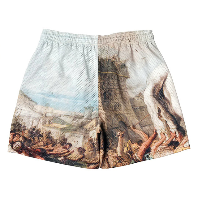 NO MOQ custom polyester digital print mesh shorts for men