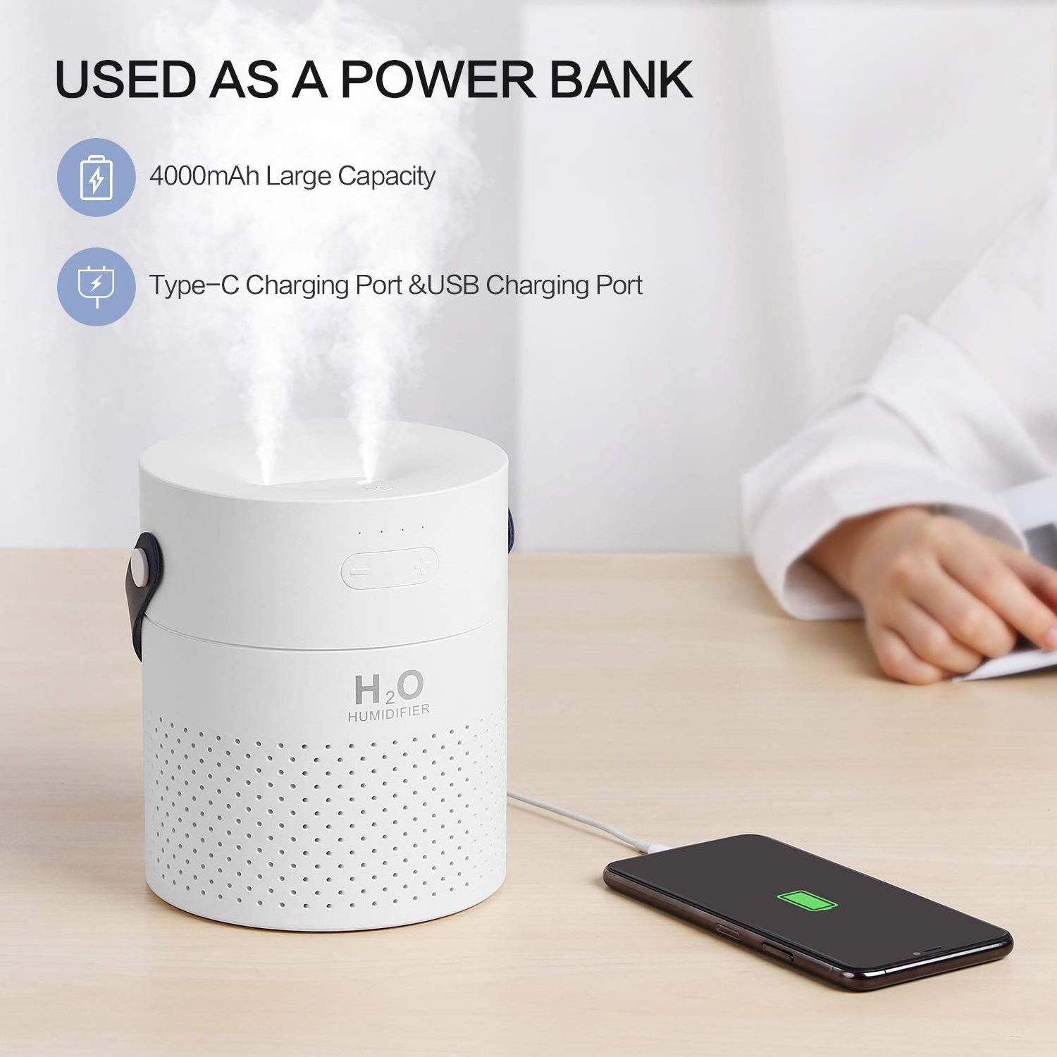 best selling wireless mini humidifier 1L double spray cool mist diffuser portable rechargeable ultrasonic home humidifier