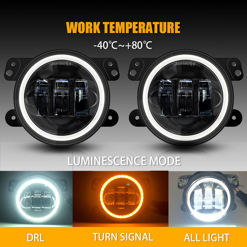 30W 4 Inch Round Led Fog Light White Halo Ring Angel Eyes & White Lamp DRL amber turning lights for Jeep Wrangler JK LJ TJ