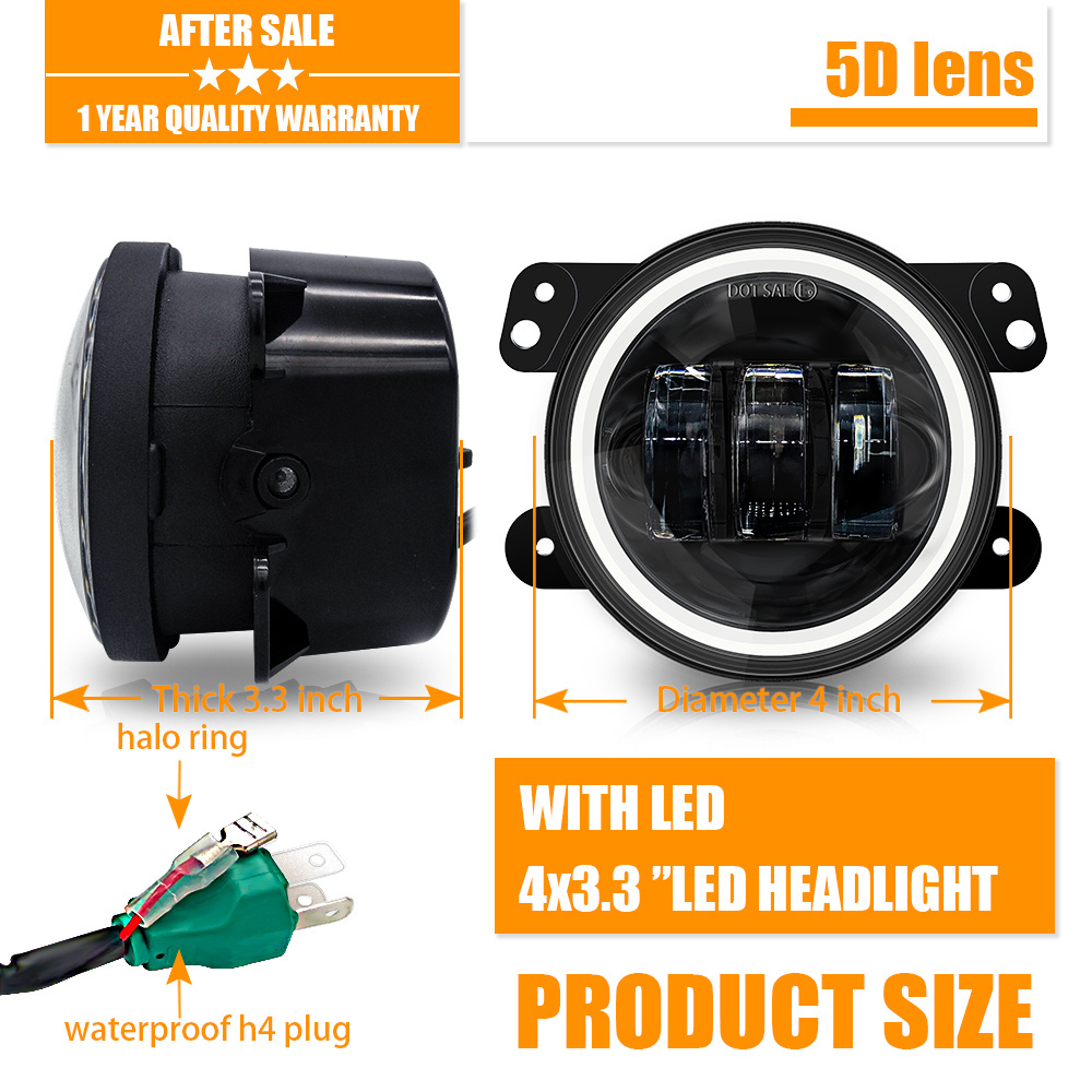 30W 4 Inch Round Led Fog Light White Halo Ring Angel Eyes & White Lamp DRL amber turning lights for Jeep Wrangler JK LJ TJ