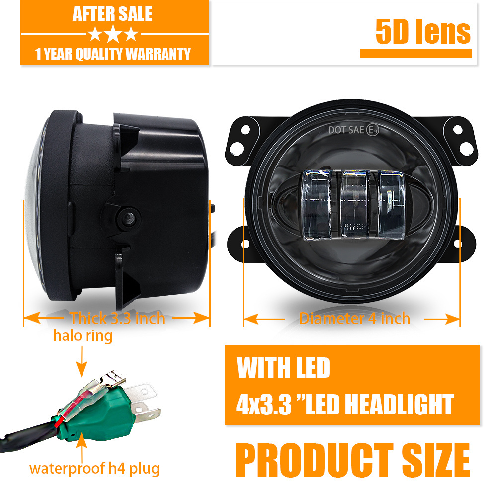 2PCS 4Inch Round Led Fog Lights 30W 6000K White Halo Ring DRL Off Road Fog Lamps For Jeep Wrangler JK TJ LJ Grand Cherokee