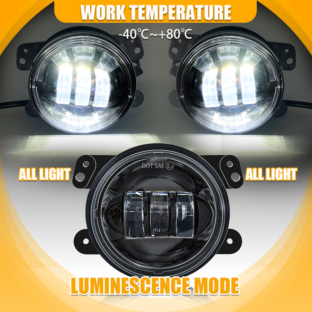 2PCS 4Inch Round Led Fog Lights 30W 6000K White Halo Ring DRL Off Road Fog Lamps For Jeep Wrangler JK TJ LJ Grand Cherokee