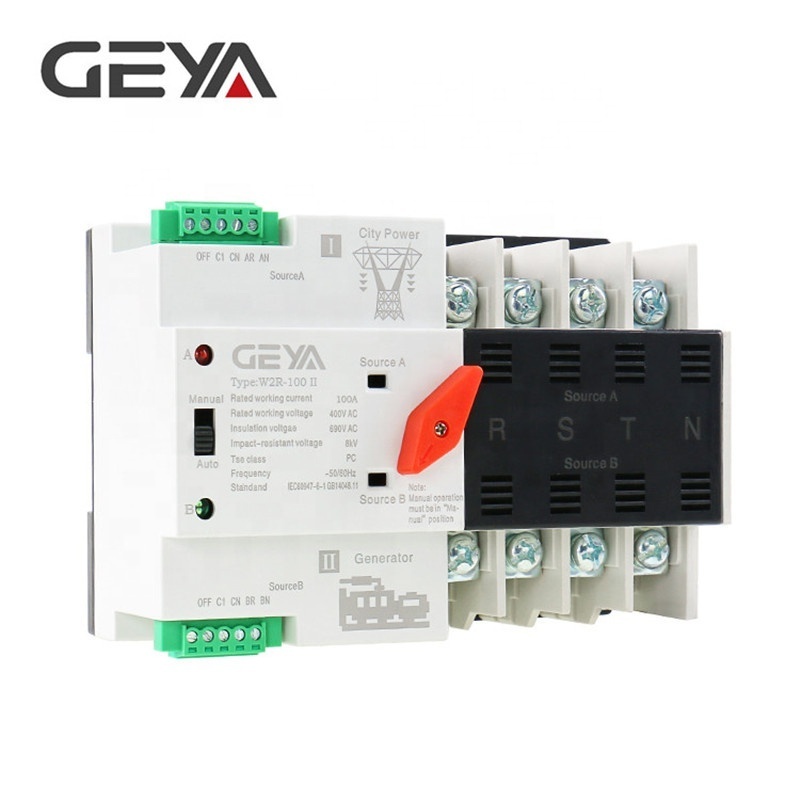 GEYA W2R-100 Din Rail ATS 4P Small Automatic Transfer Switch on off Switch