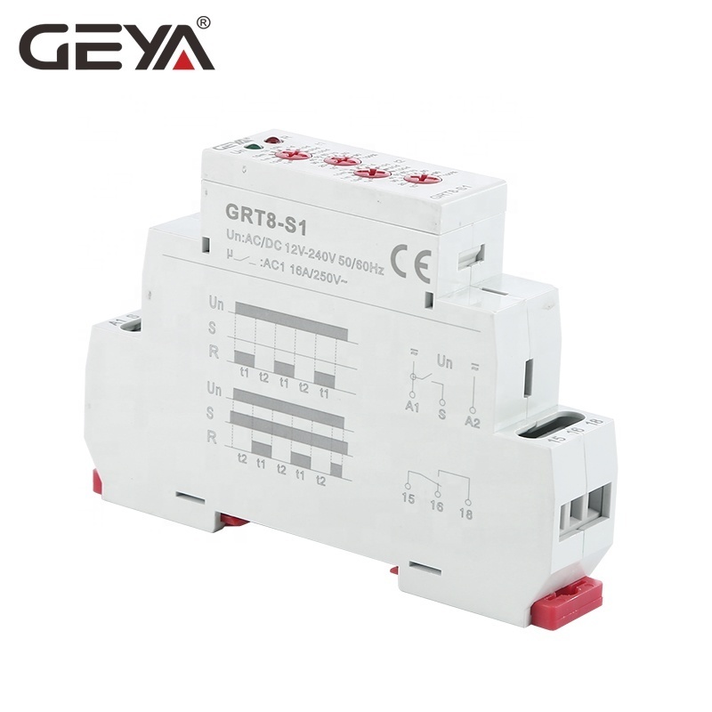 GEYA GRT8--S1 Asymmetric Cycler Timer Relay Modular Relay AC230 W240 1 SPDT Time Relay Timer Control