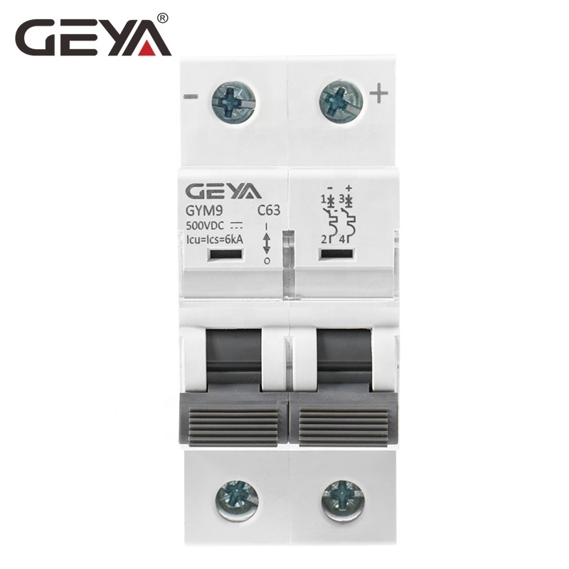 GEYA OEM ODM GYM9 DC MCB 6kA 2P 50/60 Hz 250V 500V 750V 1000V Solar PV System Miniature Circuit Breaker