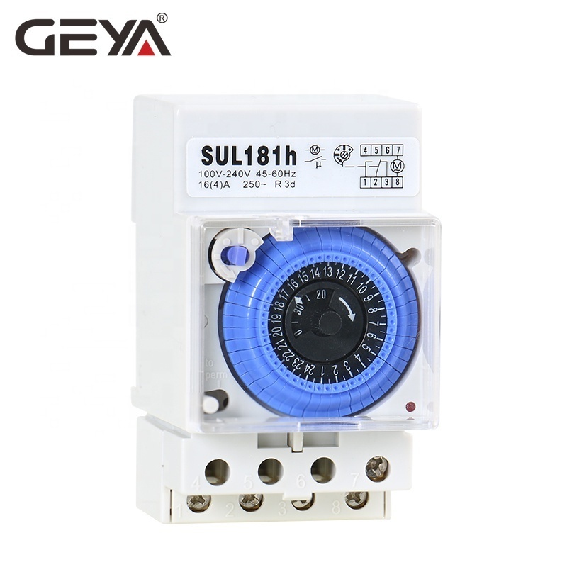 GEYA SUL181h 220V 12V Time Switch 24 Hours Mechanical Programmable Din Rail Timer Switch with Battery 110V-240V