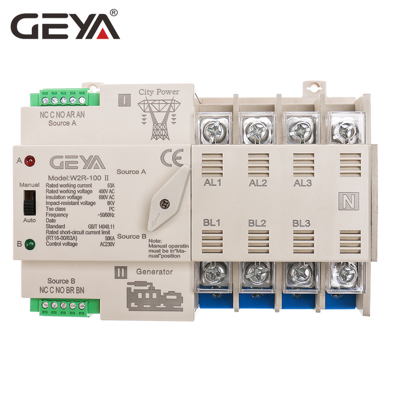 GEYA Dual Power Automatic transfer swith ats  Din Rail with CE 3 Phase ATS 63A 100A dual power automatic transfer switch 63 amp