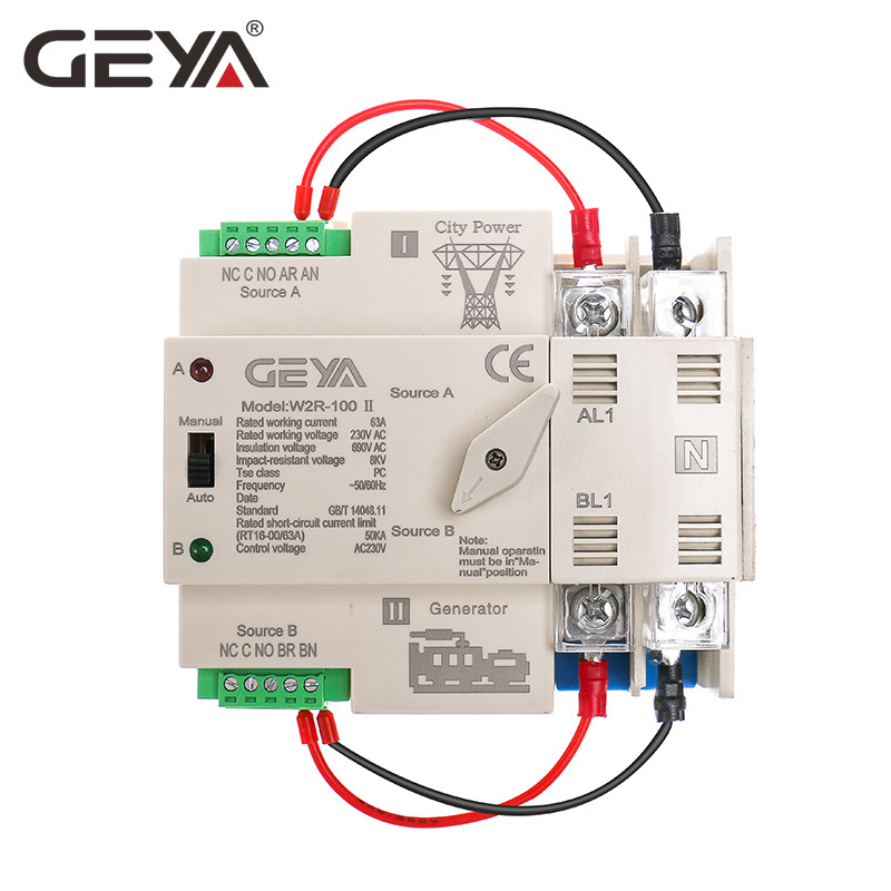 GEYA w2r-63a Electrical ATS Changeover Switch Dual Power Modular Automatic Transfer Switch 3 Phase 63A 100A