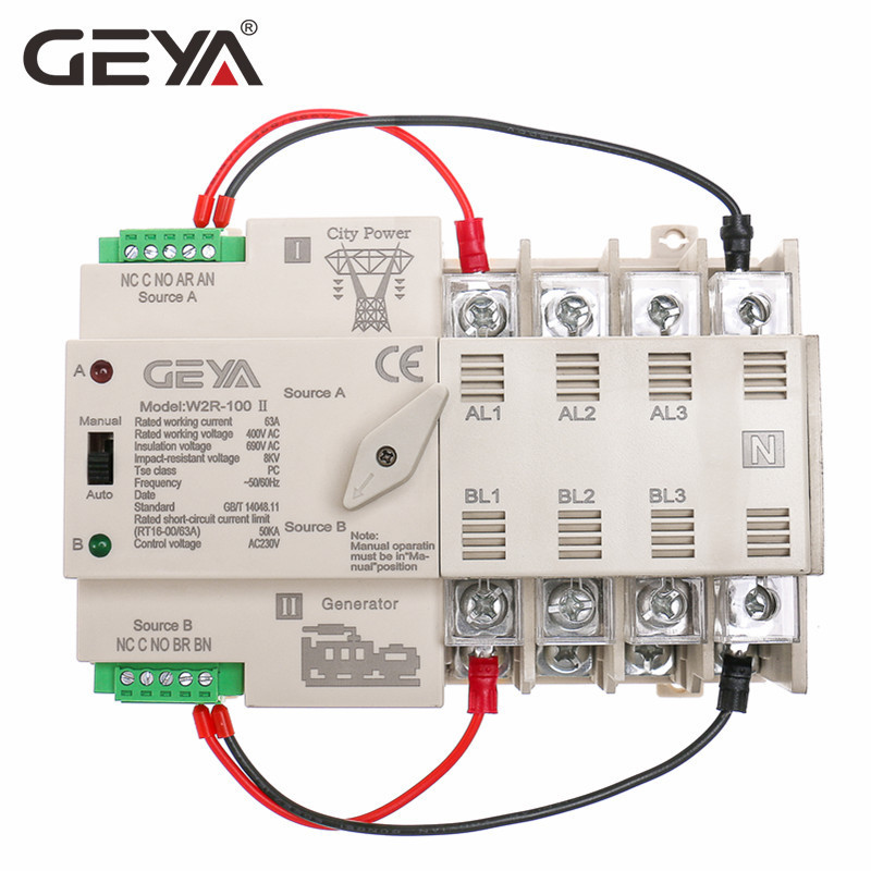 GEYA w2r-63a Electrical ATS Changeover Switch Dual Power Modular Automatic Transfer Switch 3 Phase 63A 100A