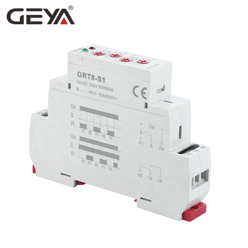 GEYA GRT8--S1 Asymmetric Cycler Timer Relay Modular Relay AC230 W240 1 SPDT Time Relay Timer Control