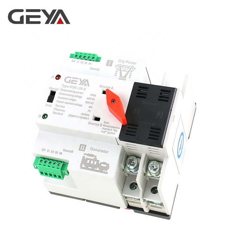 GEYA 2P ATS W2R Din Rail Automatic Transfer Wwitch 63A 2P Automatic Changeover Switch Electric Switch ATS 230V PC 100A AC 400V