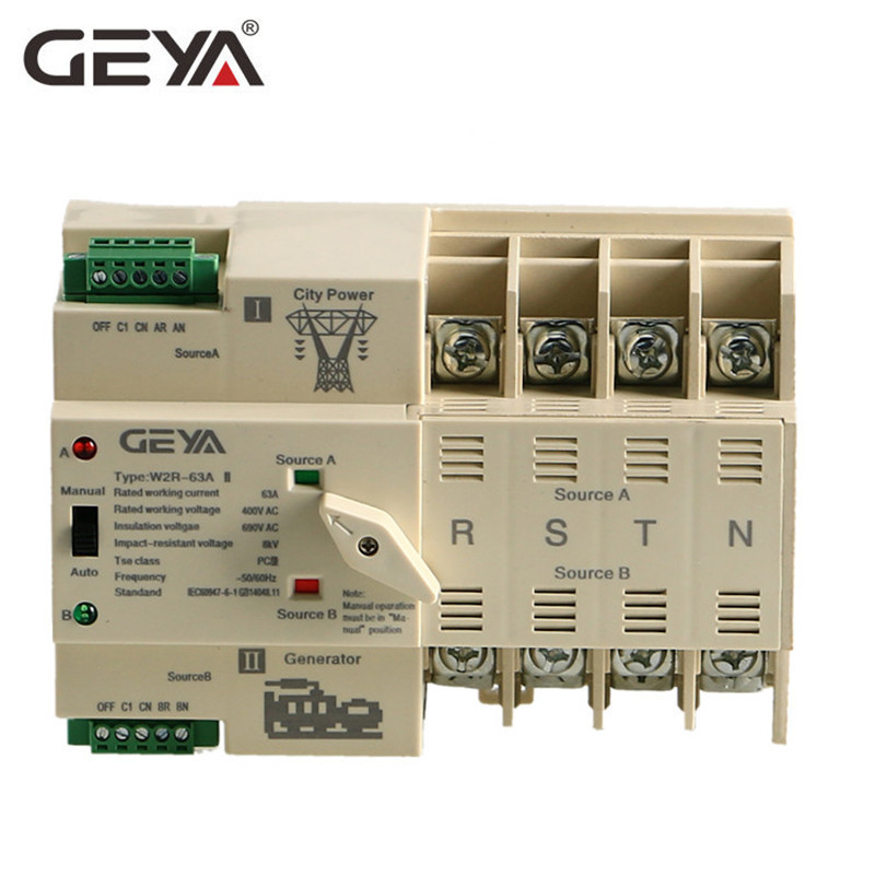 GEYA W2R Auto Manual Transfer Switch 100Amp Generator ATS 63A 100A 2P 3P 4P 220V