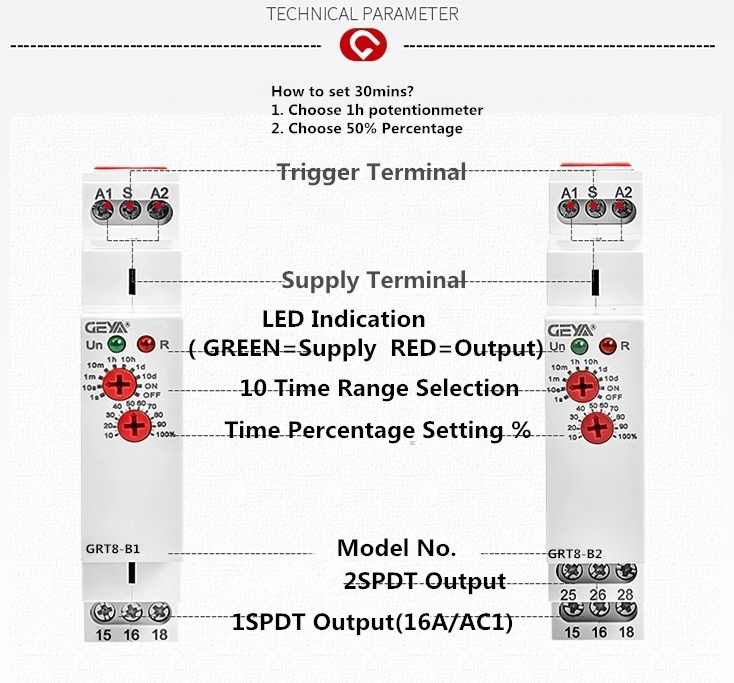 GEYA GRT8-B2 Delay off Electronic timer relay single function time relay off delay timer