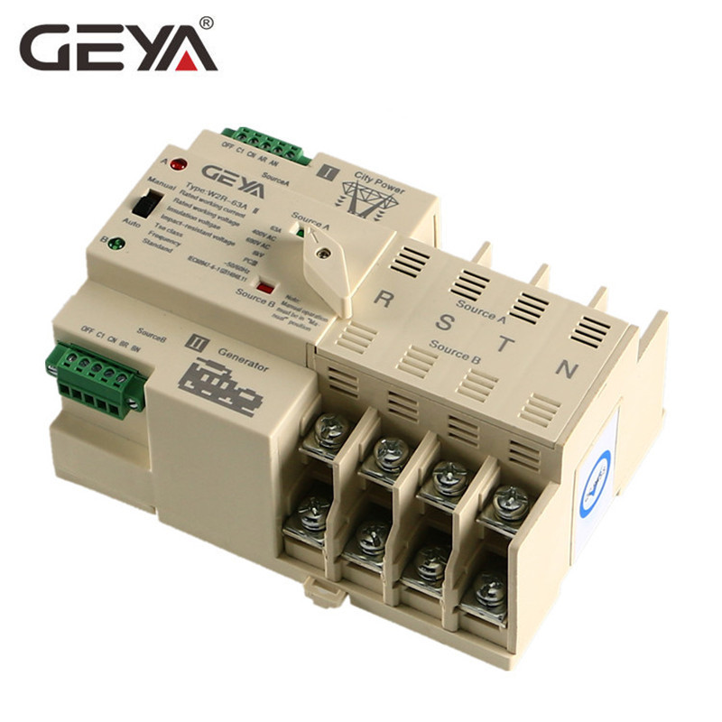 GEYA W2R Auto Manual Transfer Switch 100Amp Generator ATS 63A 100A 2P 3P 4P 220V