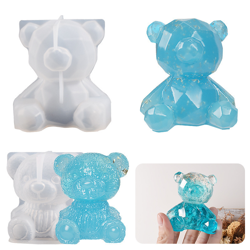 Diamond bear ice grid silicone mold diy cut solid geometry bear candle ornaments dripping glue abrasives