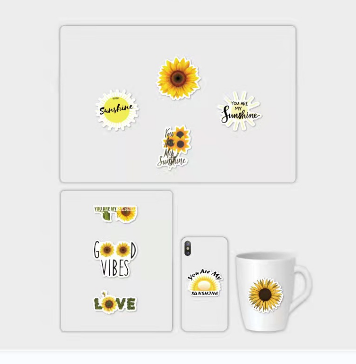 50 PCS  Yellow Vsco  you are my sunshine Stickers PVC Decal for  DIY Scrapbook Laptop Guitar Suitcase  Sunflower  Sticker