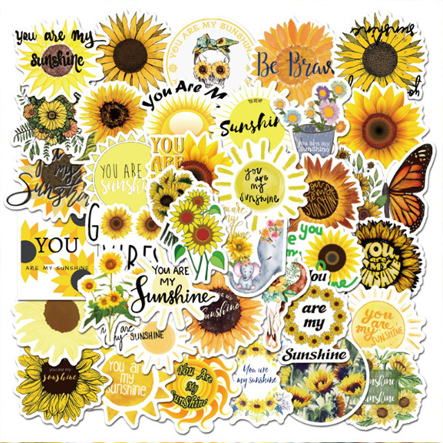 50 PCS  Yellow Vsco  you are my sunshine Stickers PVC Decal for  DIY Scrapbook Laptop Guitar Suitcase  Sunflower  Sticker