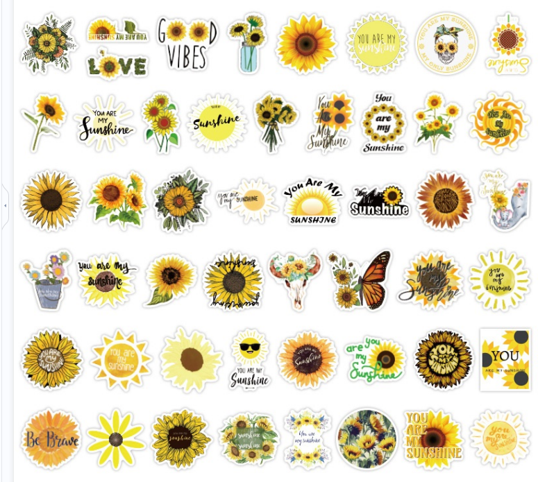 50 PCS  Yellow Vsco  you are my sunshine Stickers PVC Decal for  DIY Scrapbook Laptop Guitar Suitcase  Sunflower  Sticker