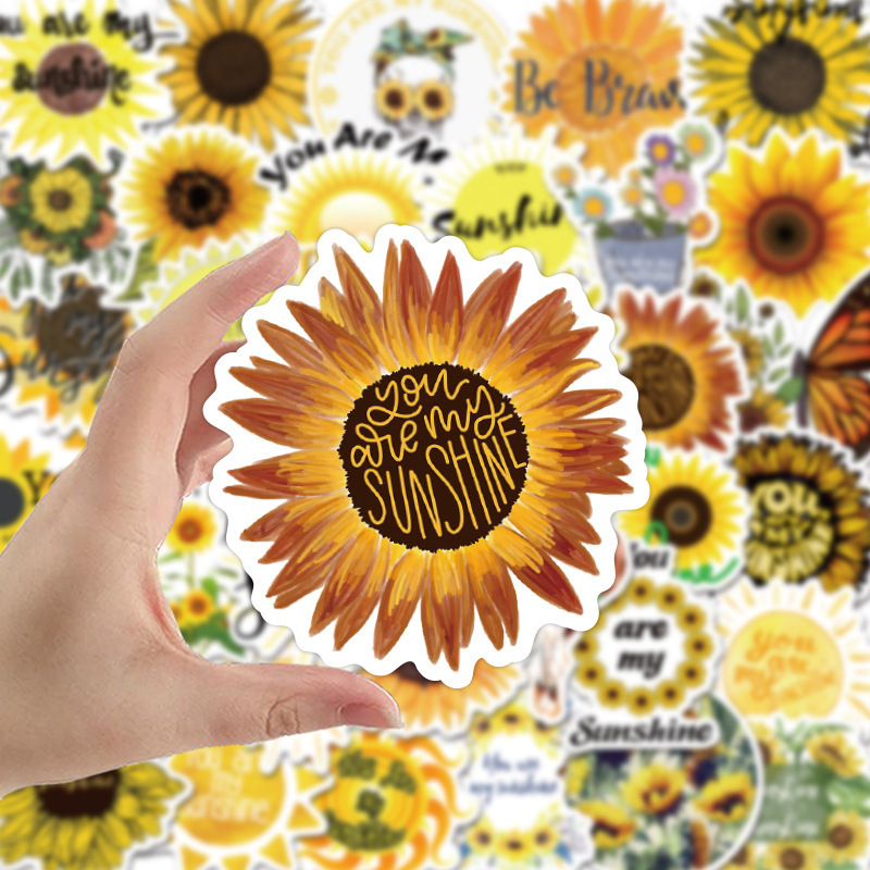 50 PCS  Yellow Vsco  you are my sunshine Stickers PVC Decal for  DIY Scrapbook Laptop Guitar Suitcase  Sunflower  Sticker