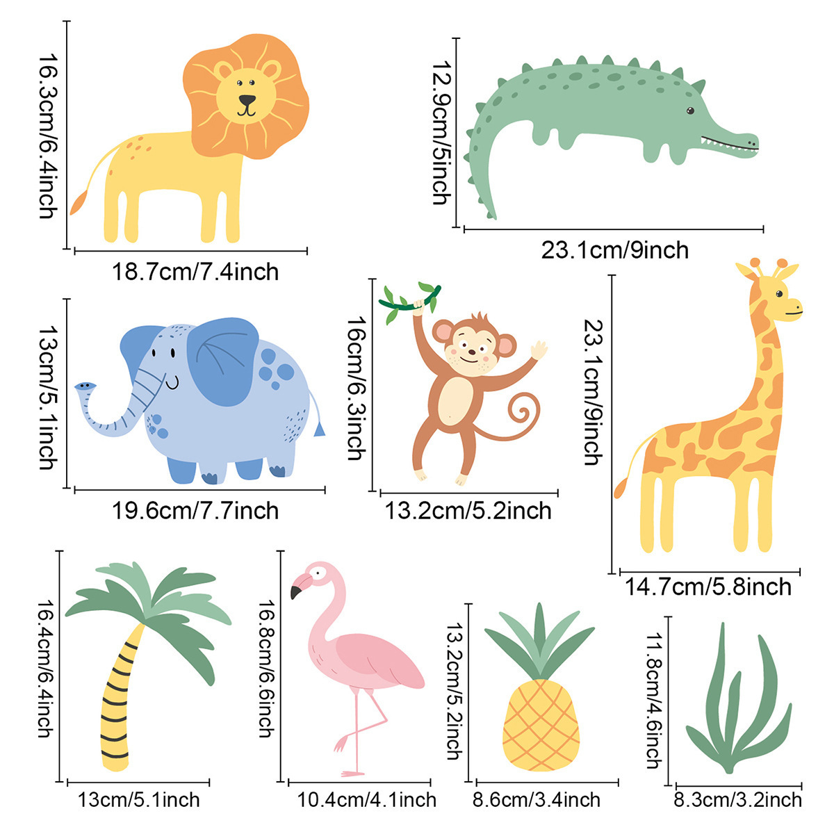 Jungle Animals Wall Decals, Cartoon Animals Wall Stickers for Kids Room ,Decorative Self Adhesive Waterproof Home Wall Stickers