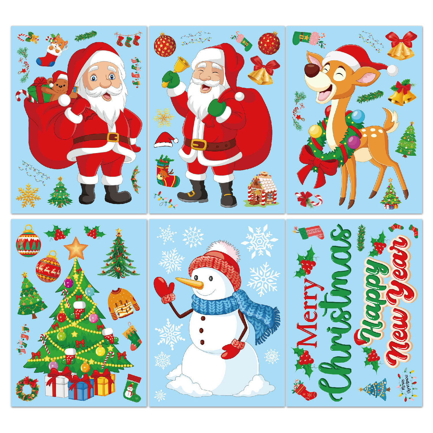 Christmas Waterproof Vinyl Transparent Window Stickers Home Decor,Clear Christmas Wall Stickers For Kids Room Decorations